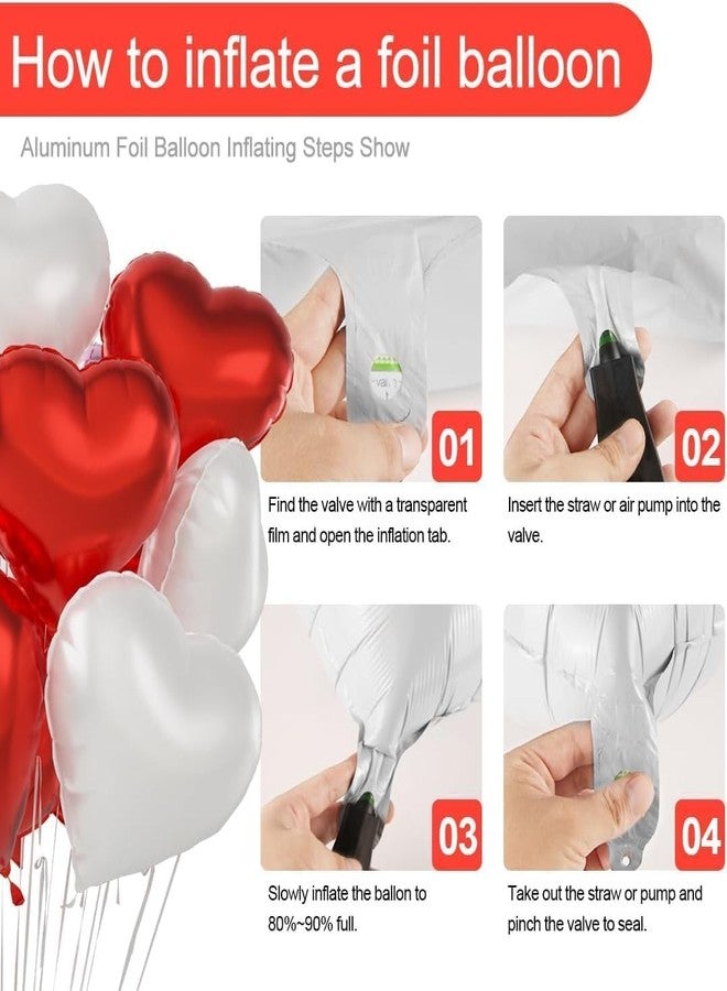 AMFIN (Pack of 10) 18 Inch Heart Foil Balloons - Red & White - Image 5